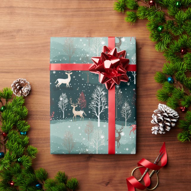 Papel De Presente Reindeer Snowflake de Natal Carol Wrap (Presente de Natal)