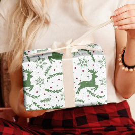 Papel De Presente Reindeer & Snowflake Yule Natal Verde