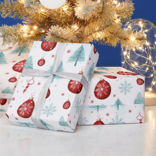 Papel De Presente Reindeer Snowflakes Ornakes Natal Branco