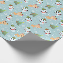 Papel De Presente Reindeer, Snowmen e Árvores de Natal