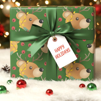 Papel De Presente Reindeer Teddy Bear With Lights Green Christmas