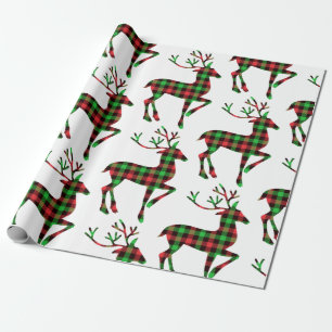 Papel De Presente Reindeer White para Xadrez de Natal