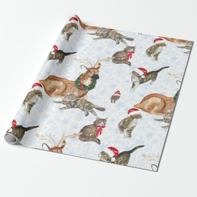 Papel De Presente Reindeers and Kitty Cats (Desenrolado)