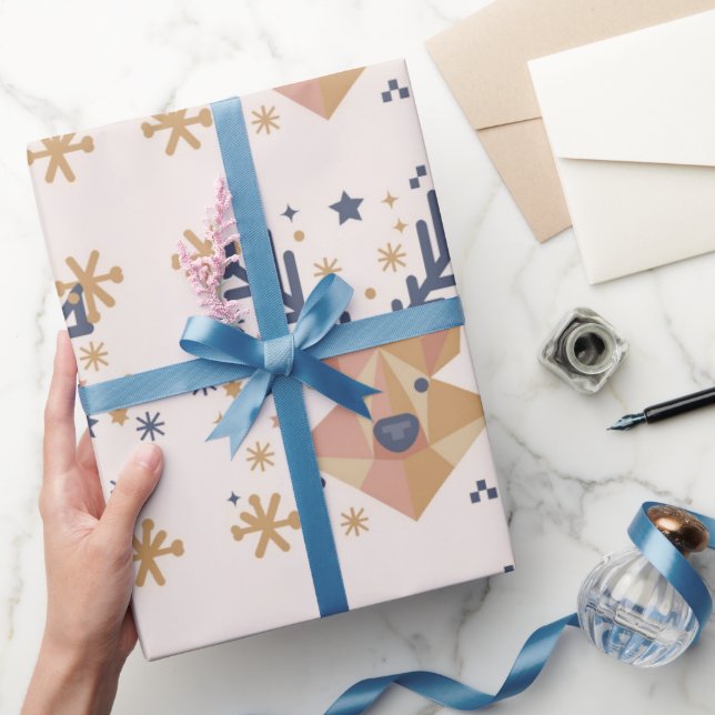 Papel De Presente Reinveiros Geométricos Festivos e Estrelas (Presentear)