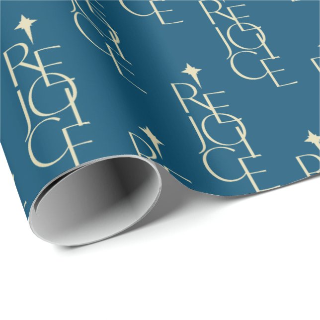 Papel De Presente REJOICE moderno e tipográfico e natal estrelado (Ponta do rolo)