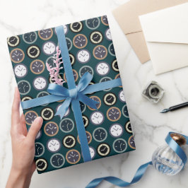 Papel De Presente Relógio Colorido Padrão de Relojoaria Aniversário