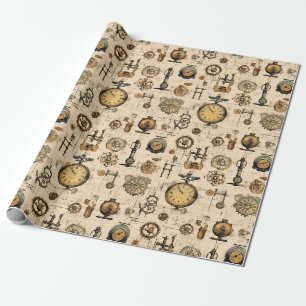 Papel De Presente Relógio Industrial Antigo em Latão Sépia