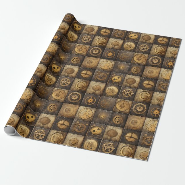 Papel De Presente Relógio Russo Steampunk Grunge (15) (Desenrolado)