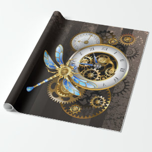 Papel De Presente Relógio Steampunk com Dragonfly Mecânica