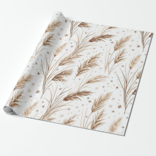 Papel De Presente Relva de Pampas Boho Bege Marrom Padrão de Estrela