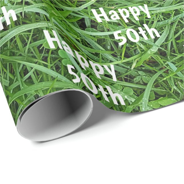 Papel De Presente Relva Verde 50º Aniversário (Ponta do rolo)