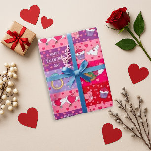 Papel De Presente Remendo do Dia dos Namorados Rosa Jovial