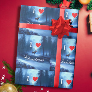 Papel De Presente Rena Azul Personalizada Natal
