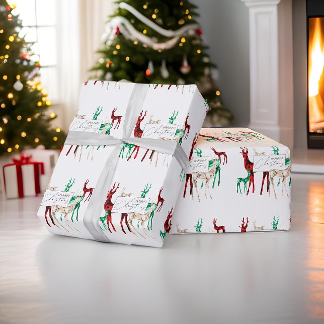 Papel De Presente Rena de Cristal de Pedra Preciosa Natal Feriado (Criador carregado)