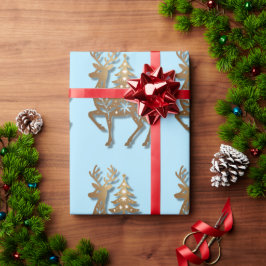 Papel De Presente Rena de Folha de Ouro com uma Árvore de Natal 