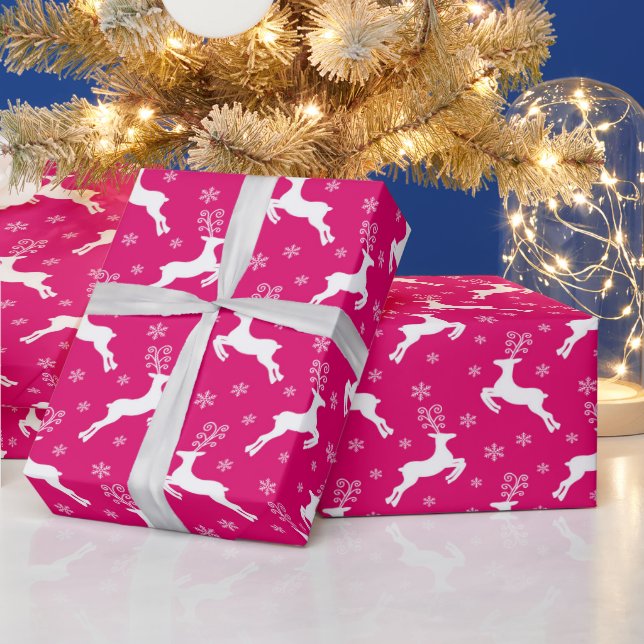 Papel De Presente Rena de Natal de Inverno Rosa Quente (Feriados)