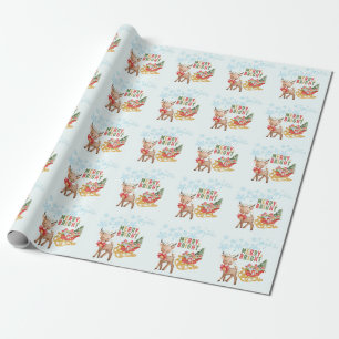 Papel De Presente Rena de Natal e Trenó do Papai Noel