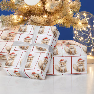 Papel De Presente Rena de Natal em Aquarela em Flocos de Neve