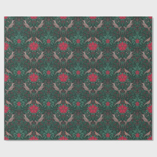 Papel De Presente Rena de Natal em Damasco de William Morris