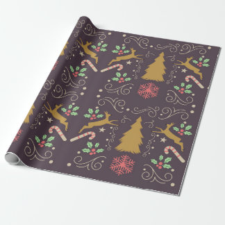 Papel De Presente Rena de Natal em Ouro