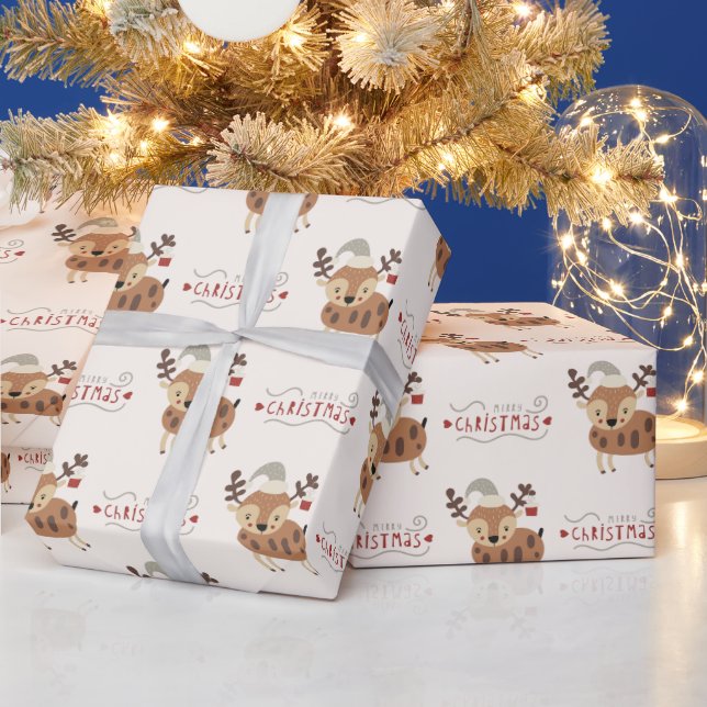 Papel De Presente Rena de Natal Script Cute Alegre  (Feriados)