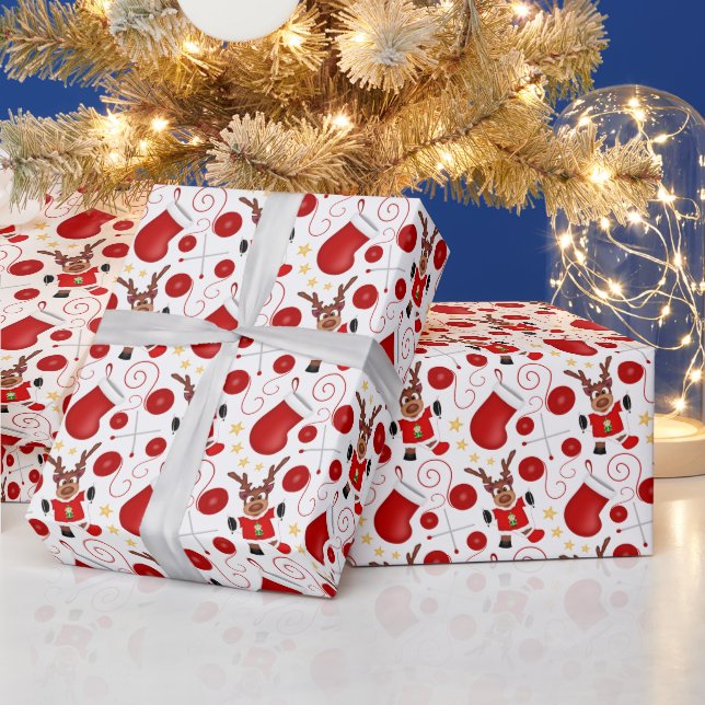Papel De Presente Rena de Natal Vermelha Festiva Fofa (Feriados)