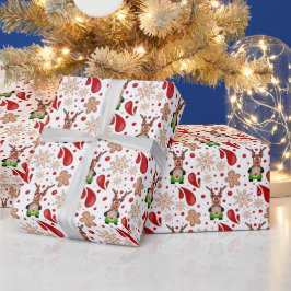 Papel De Presente Rena de Natal Vermelha Festiva Fofa