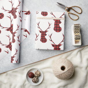 Papel De Presente Rena de Xadrez de Búfalo