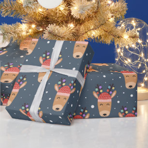 Papel De Presente Rena Divertida Com Luzes De Natal