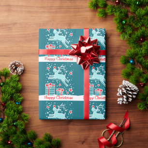 Papel De Presente Rena do Natal no envoltório do feriado do aqua da