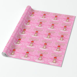 Papel De Presente Rena do Natal no envoltório do feriado do rosa da
