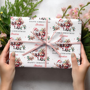 Papel De Presente Rena do Papai Noel Feliz Natal Nome Personalizado