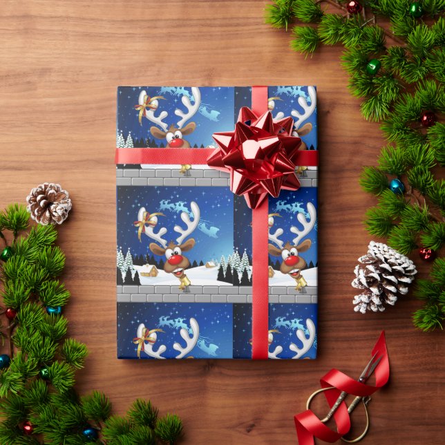 Papel De Presente Rena Fofa Espiando Meme de Natal (Presente de Natal)