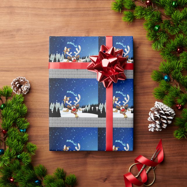 Papel De Presente Rena Fofa Espiando Meme de Natal (Presente de Natal)
