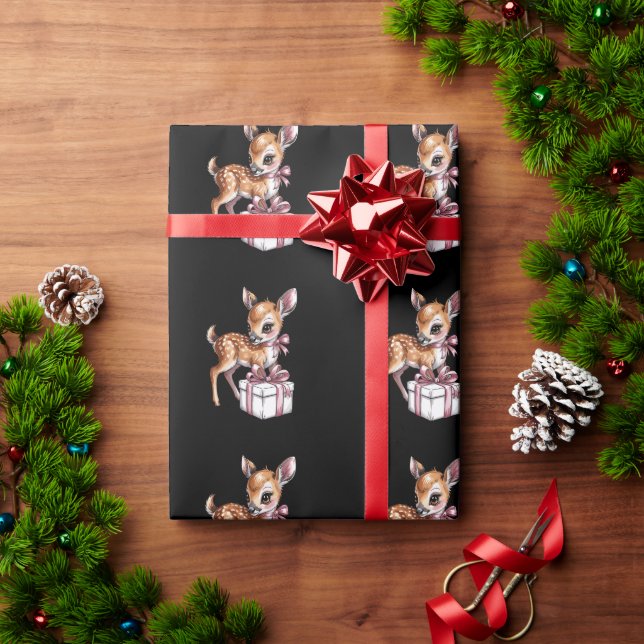 Papel De Presente Rena Velha Renas Rosa Natal Bebê Corça  (Presente de Natal)
