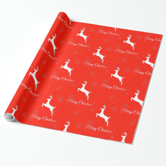 Papel De Presente Rena Vermelha de Natal e Padrão Feliz Natal (Desenrolado)