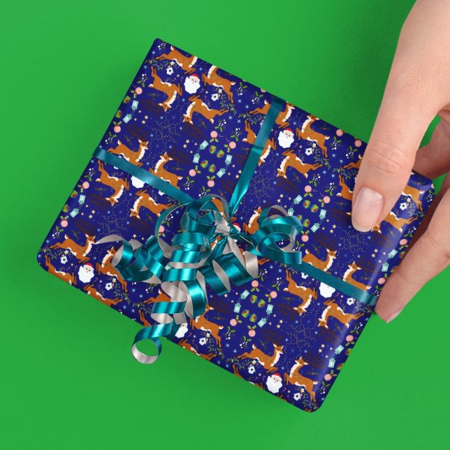 Papel De Presente Renas de Natal Padrão Azul Sem Costura (Criador carregado)