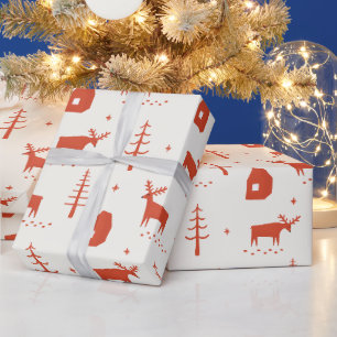 Papel De Presente renas de Natal. Padrão de animais da floresta verm