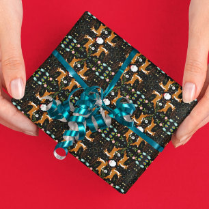 Papel De Presente Renas de Natal Padrão Sem Costura Preto