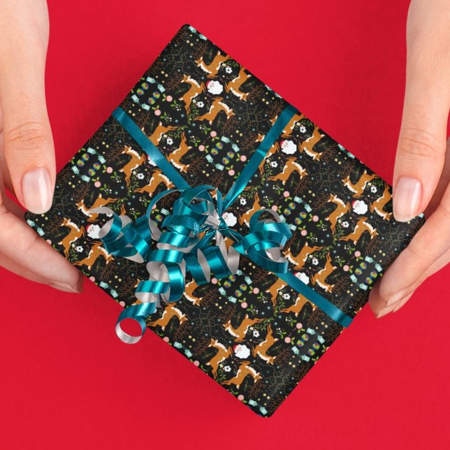 Papel De Presente Renas de Natal Padrão Sem Costura Preto (Criador carregado)