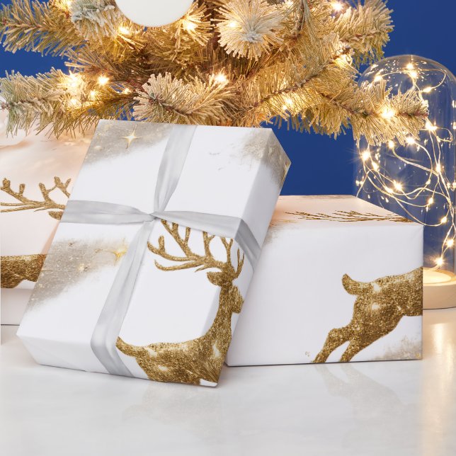 Papel De Presente Renas Espumantes e Estrelas (Feriados)