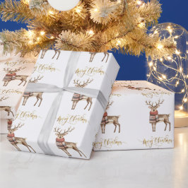 Papel De Presente Renas festivos em uma camisola Natal Feliz