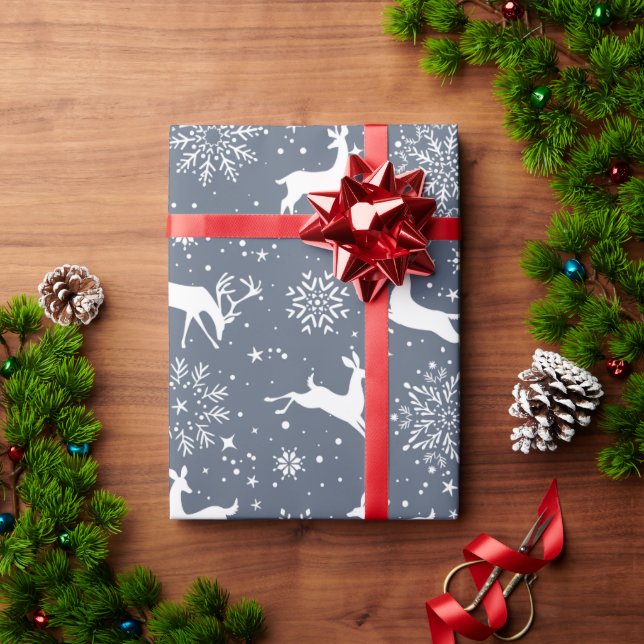 Papel De Presente Renas Na Neve (Presente de Natal)