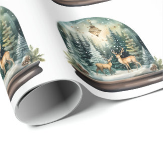Papel De Presente Renascença Floresta de Inverno Globo de Neve Aqua