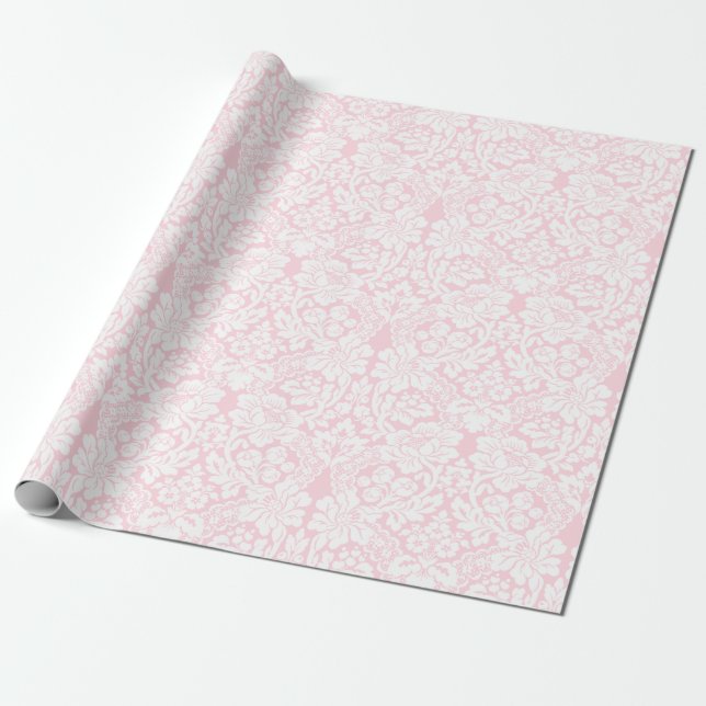 Papel De Presente Renda Branca sobre Rosa (Desenrolado)