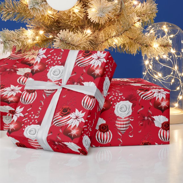 Papel De Presente Renda Floral de Peppermint de Natal | Ornamento (Feriados)
