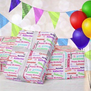 Papel De Presente Renovação do NOME da Menina Feliz Aniversário