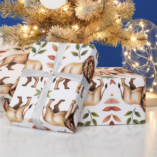 Papel De Presente Repeating pattern of lions, giraffes, and elephant