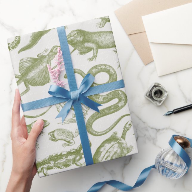 Papel De Presente Répteis e Anfíbios Animais Padrão Goblincore (Presentear)
