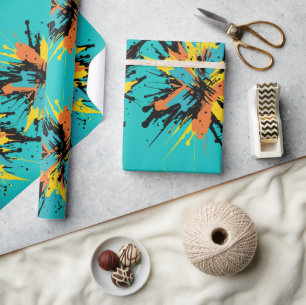 Papel De Presente Respingo de tinta azul turquesa legal
